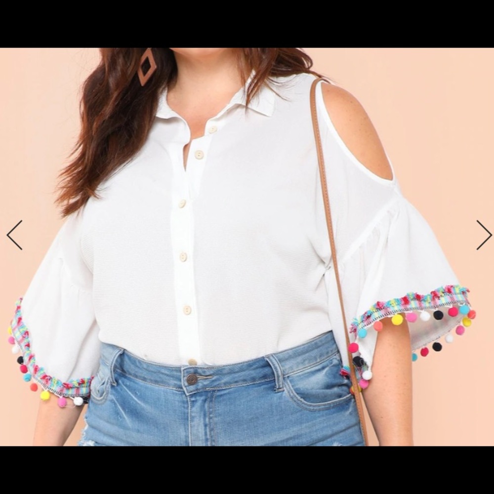 Cold Shoulder Pom Pom Top
